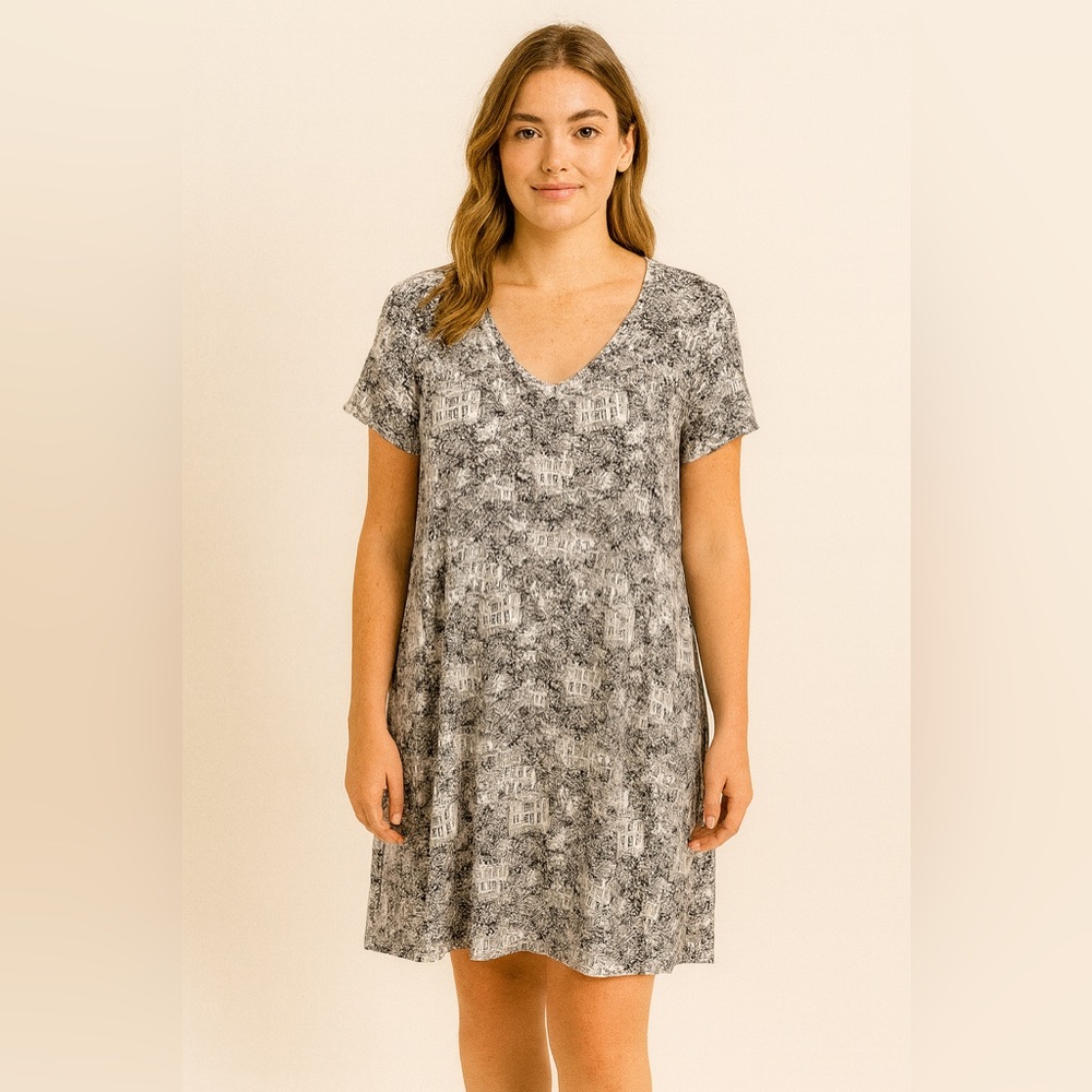 Cynthia Rowley Curve Plus Size Women’s Black White Print Stretch T-Shirt Dress